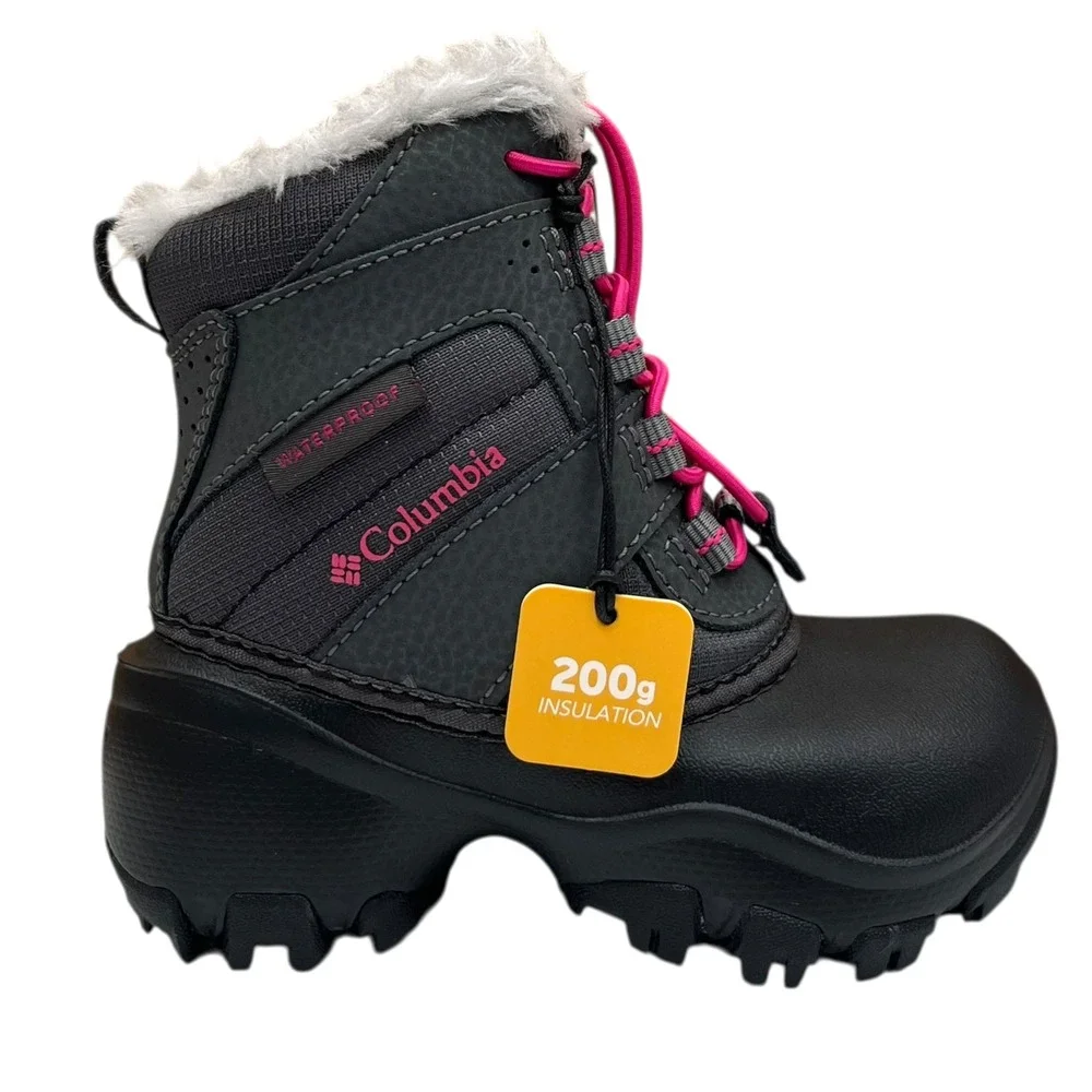 Columbia Rope Tow III Toddler Girls Waterproof Snow Boots Size 8 Pink Gray Black